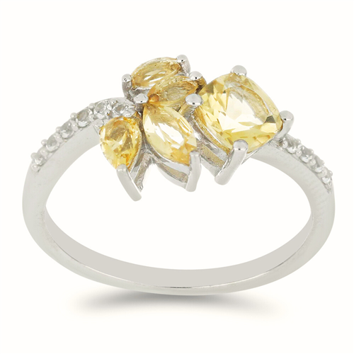 BUY 925 SILVER REAL CITRINE WITH WHITE ZIRCON GEMSTONE RING